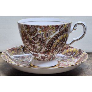 Royal Tuscan Brown Paisley Teacup & Saucer Set Fine Bone China Cottage Core